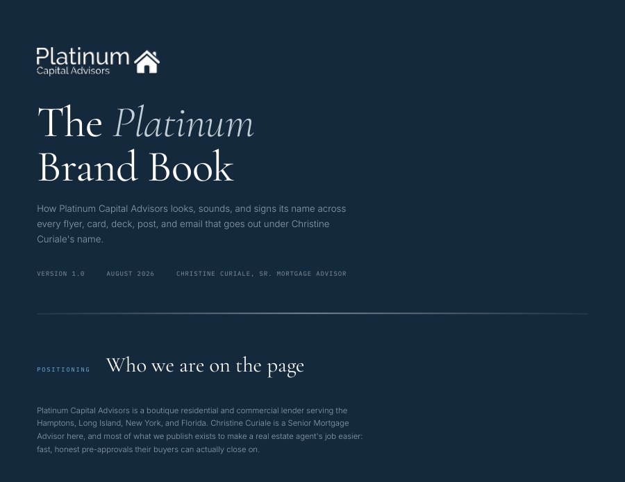 How the brand looks and sounds for Platinum Capital Advisors