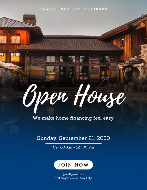 Open house flyer for Platinum Capital Advisors