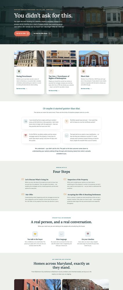 Cash-offer landing page for Maryland Cash Buyer