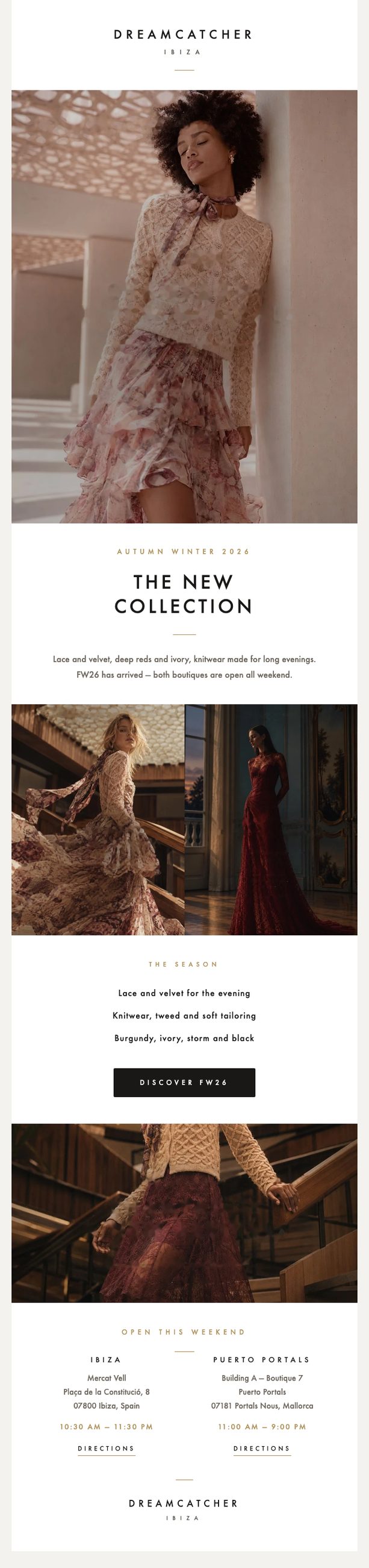 FW26 campaign email for DreamCatcher Ibiza