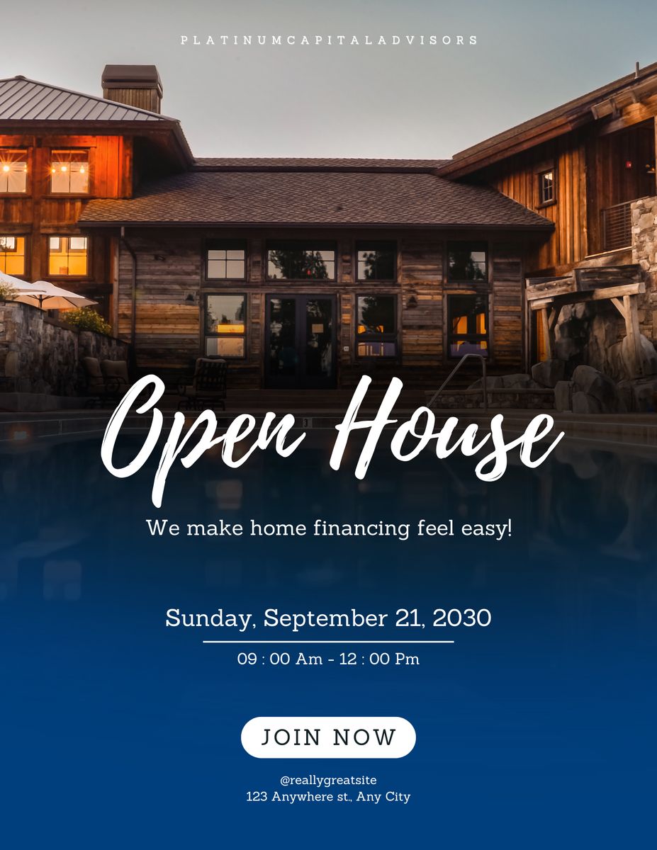 Open house flyer designed for Platinum Capital Advisors