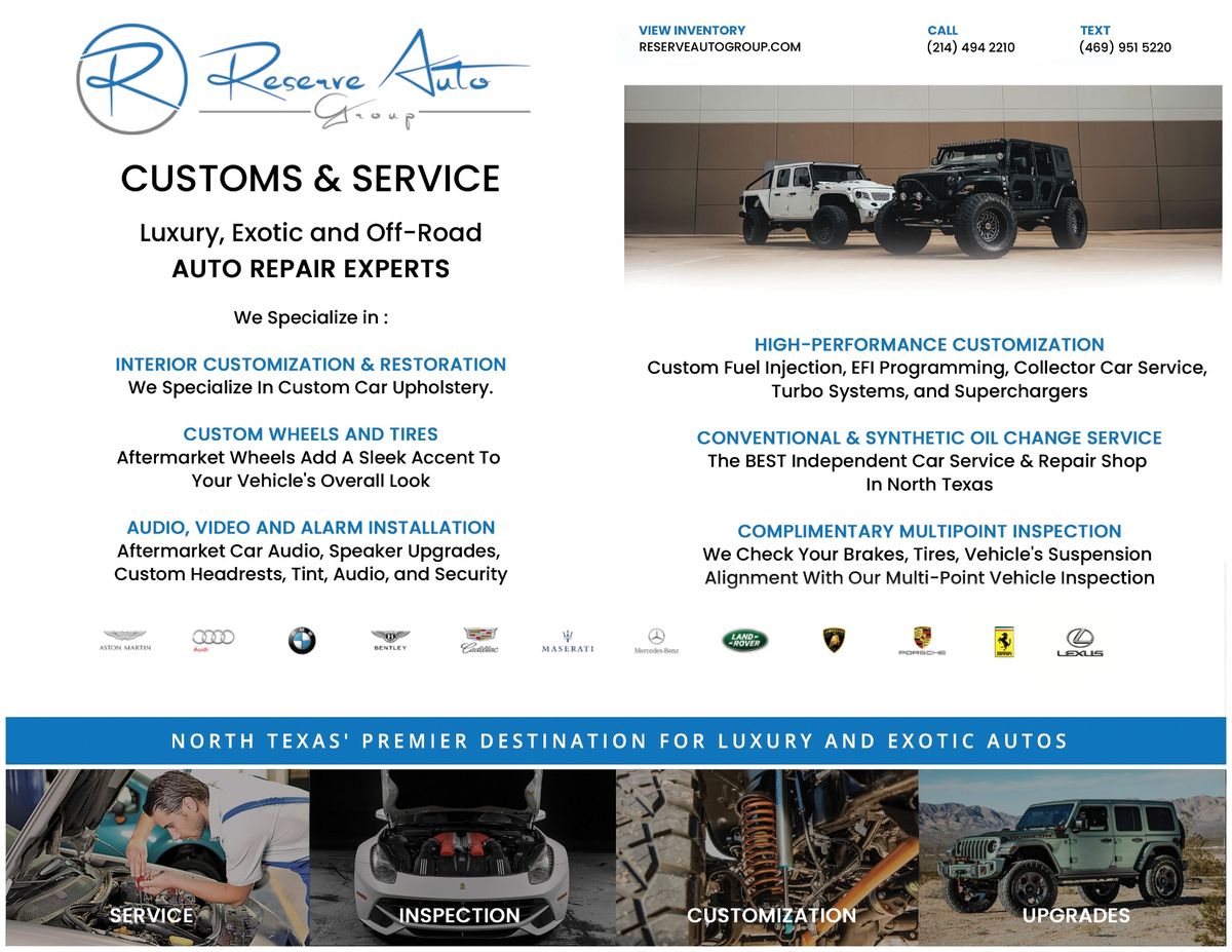 Service flyer, reverse designed for Reserve Auto Group