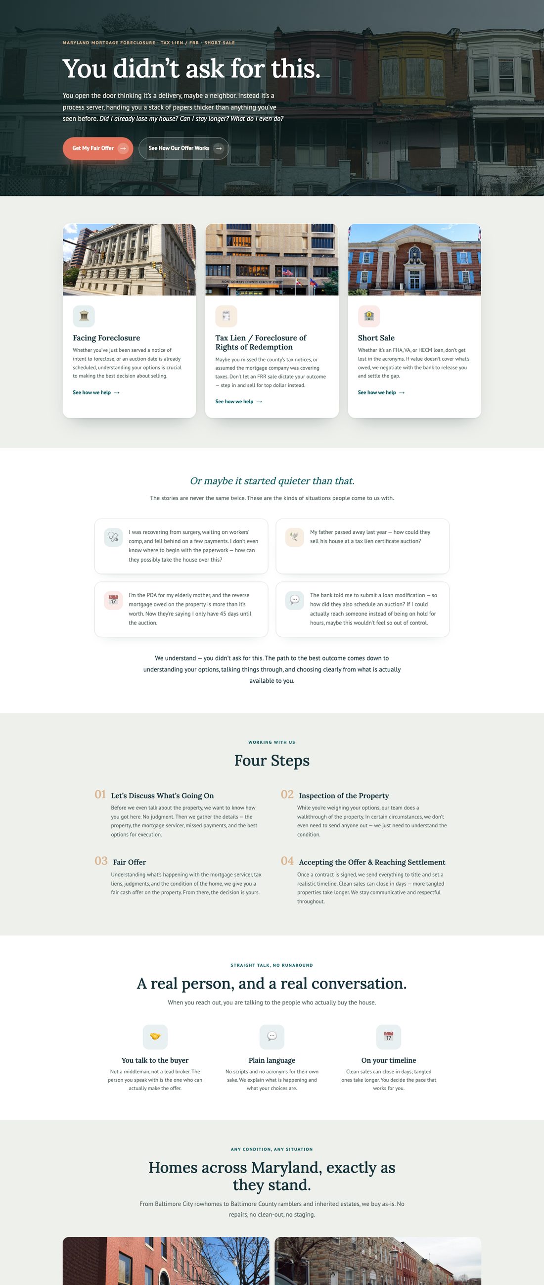 Fair Offer MD homepage designed for Maryland Cash Buyer