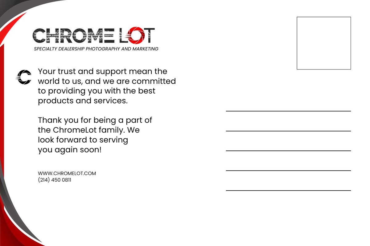 Thank you postcard, reverse designed for Chrome Lot